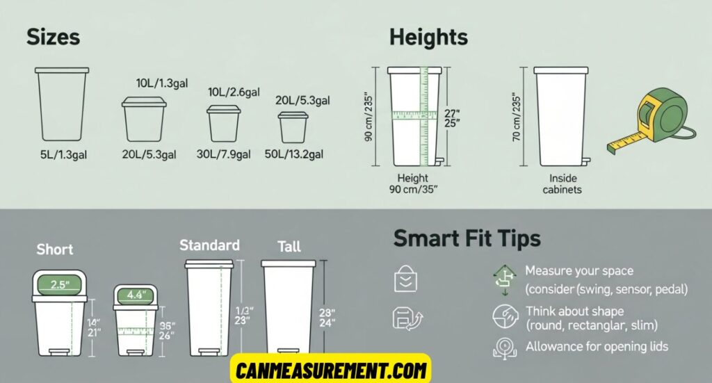 Kitchen Trash Can Dimensions (USA Guide 2026): Sizes, Heights & Smart Fit Tips