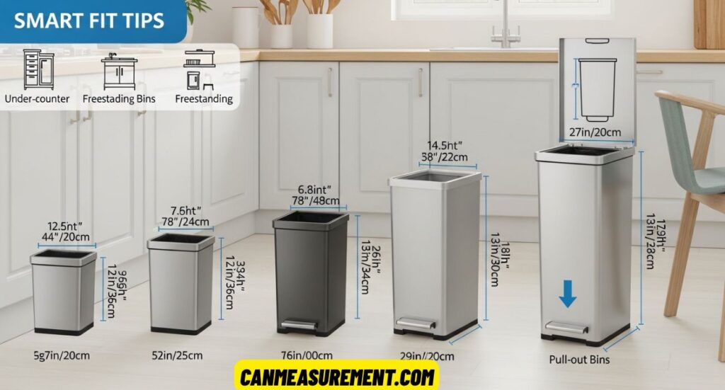 Kitchen Trash Can Dimensions (USA Guide 2026): Sizes, Heights & Smart Fit Tips