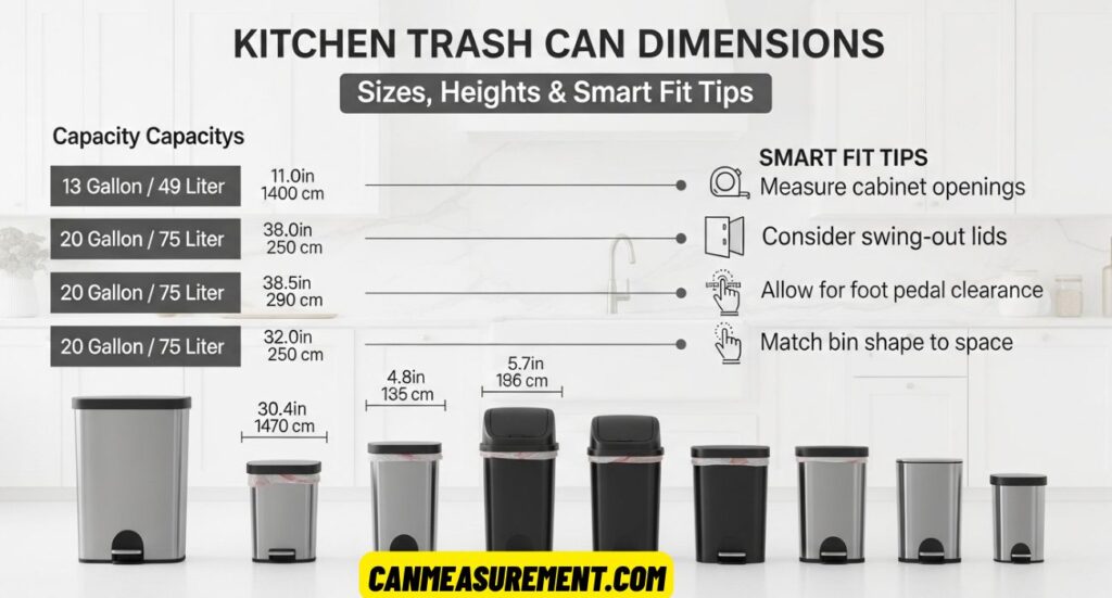 Kitchen Trash Can Dimensions (USA Guide 2026): Sizes, Heights & Smart Fit Tips