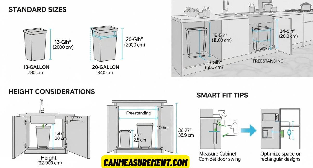 Kitchen Trash Can Dimensions (USA Guide 2026): Sizes, Heights & Smart Fit Tips